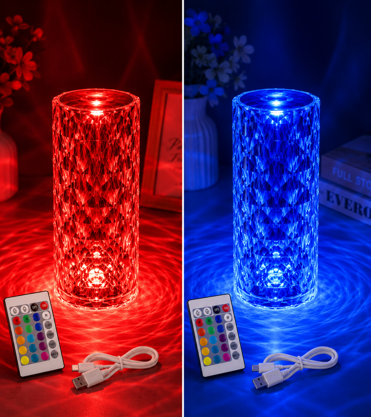 NanoCliq Crystal Rose Lamp, 24 Hours Battery Backup, 16 Color Changing Rose Diamond Table Lamp, Rechargeable, Touch, Bedside Lamp, Night Lamp with