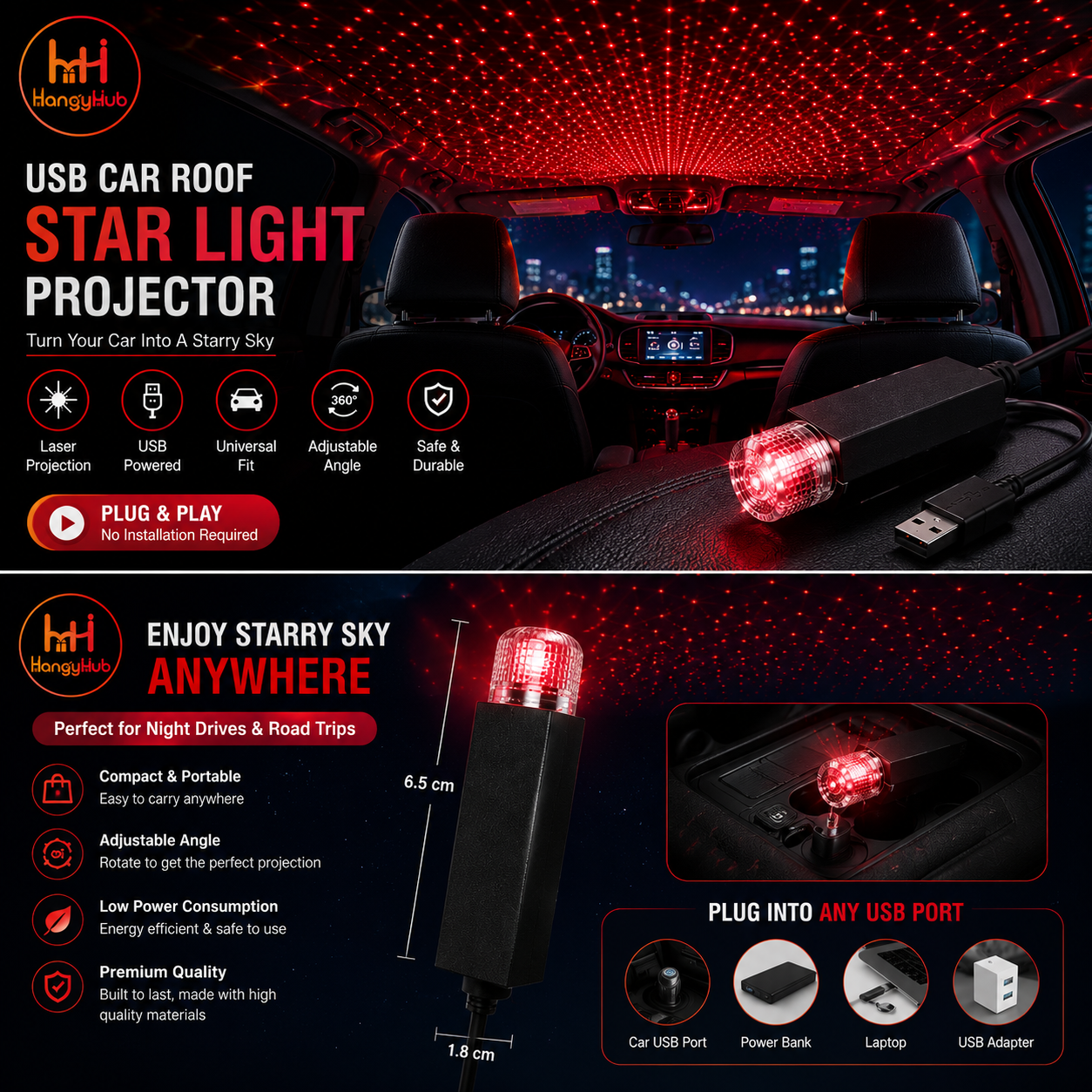 π USB Car Roof Star Light Projector