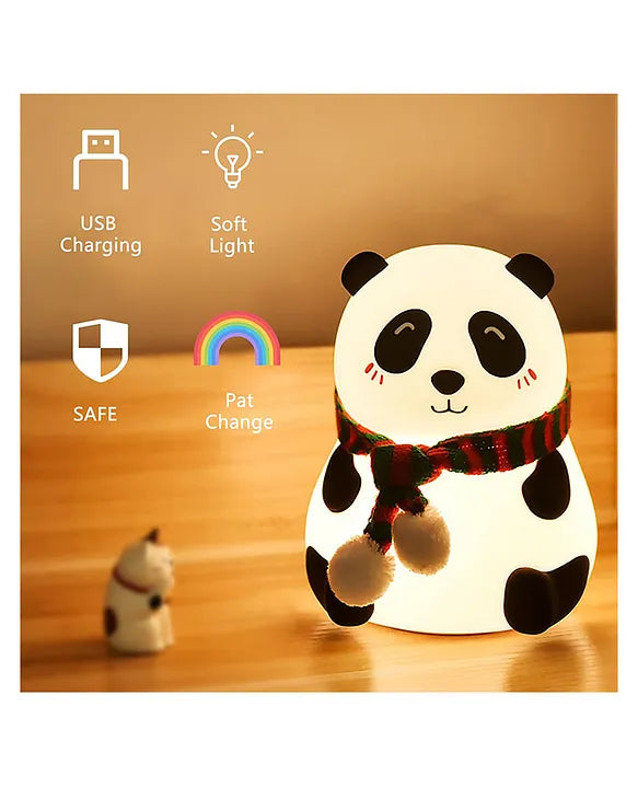 Adorable Panda Silicone Night Lamp with Touch Control & Warm LED Light Rechargeable Bedside Lamp for Kids - (Color & Design May Vary)