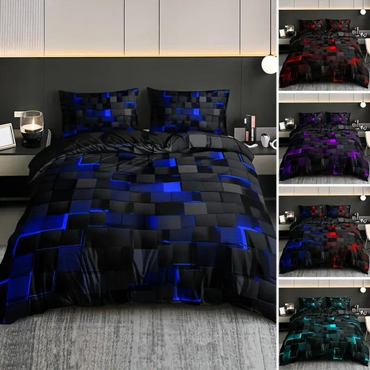 Neon Grid 3D Abstract Bedding Set