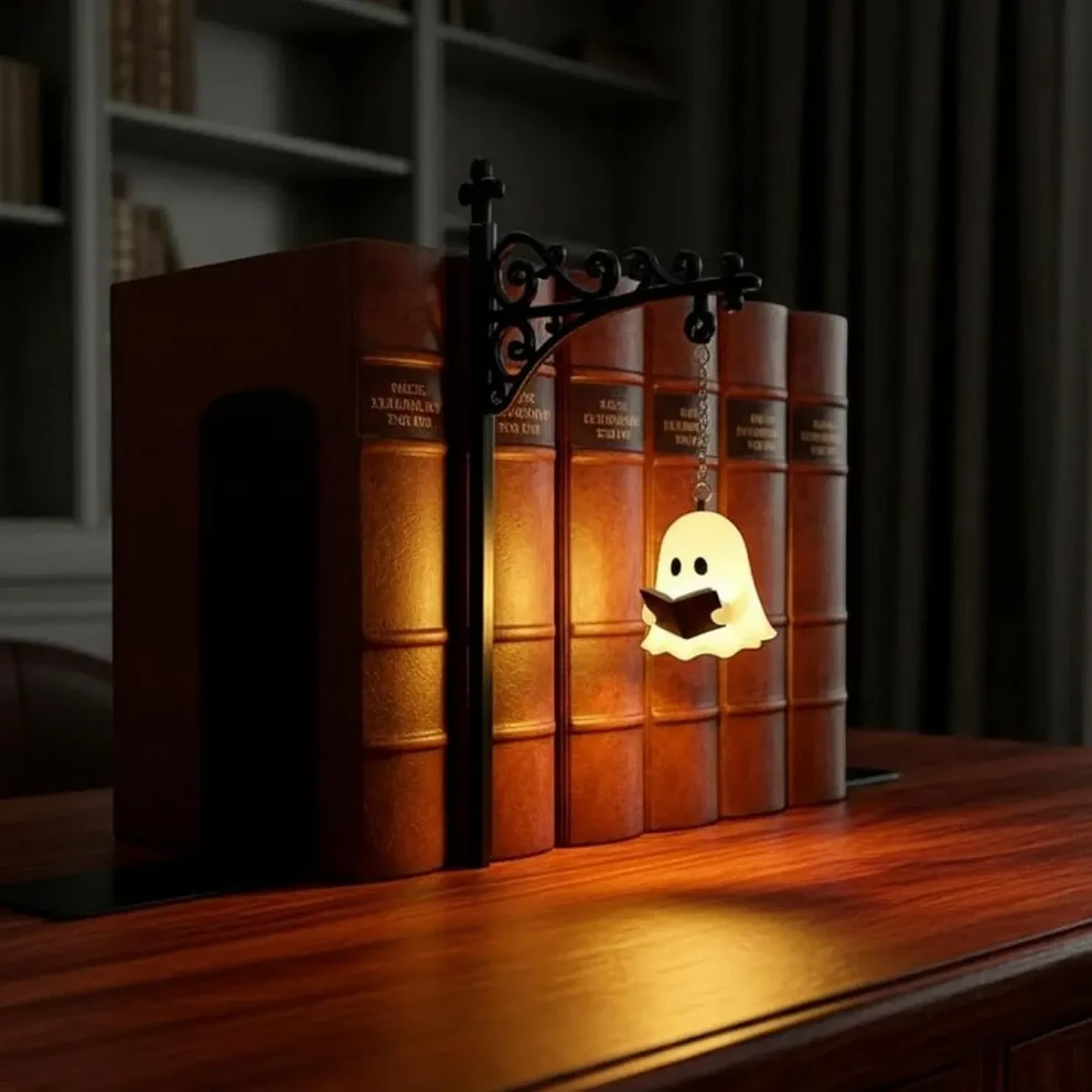 Ghost Reading Book Light – Cute LED Bookend Lamp for Bookshelf, Desk & Halloween Decor