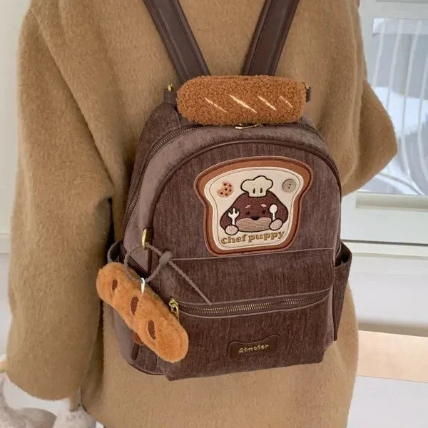 Chef Puppy Corduroy Backpack – Cute Baguette Backpack | HangyHub