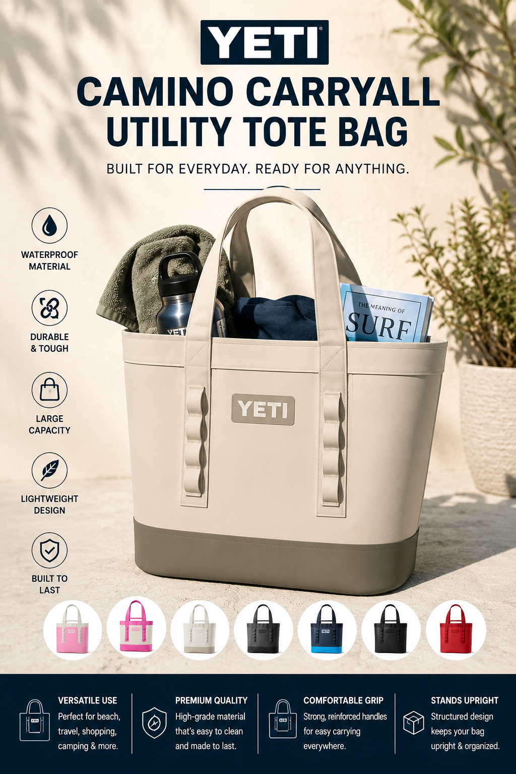 YETI Camino Carryall Utility Tote Bag – Premium Waterproof Everyday Tote