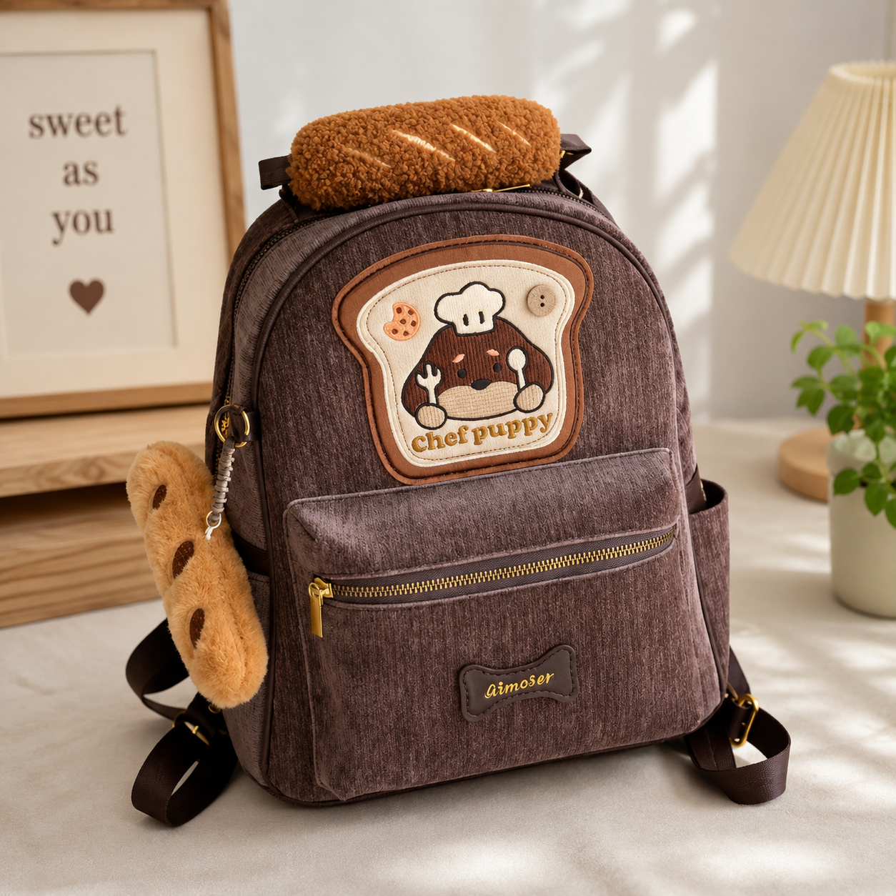 Chef Puppy Corduroy Backpack – Cute Baguette Backpack | HangyHub