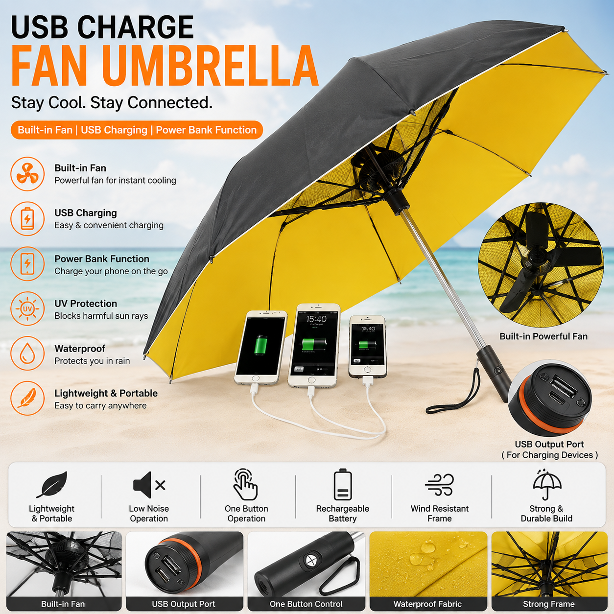 Creative Mist Spray Umbrella with In-Built Fan | USB Rechargeable Cooling Umbrella | UV Protection Sun & Rain Umbrella
