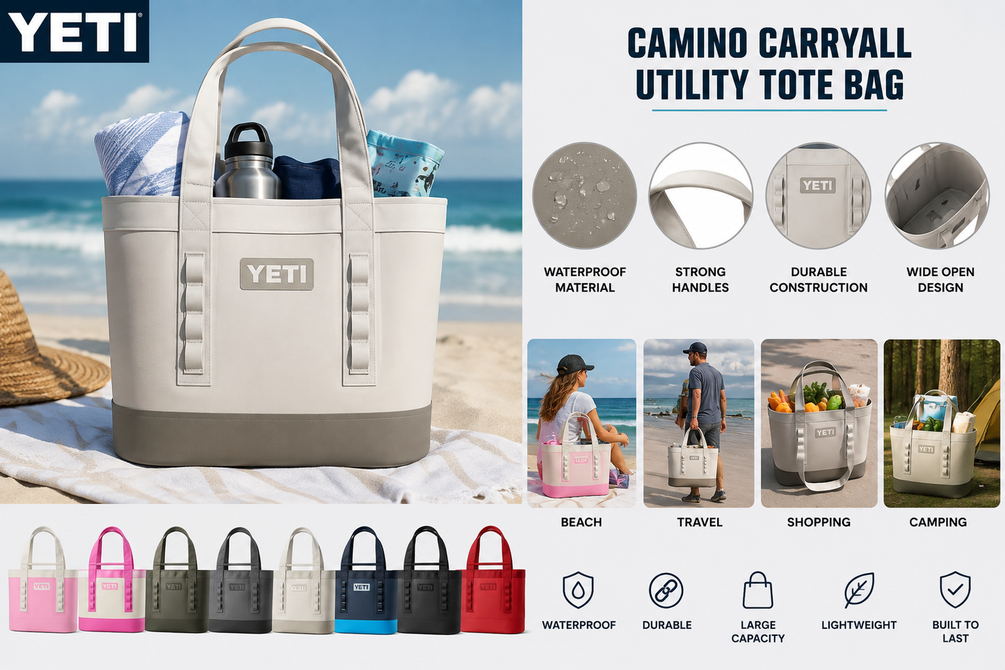 YETI Camino Carryall Utility Tote Bag – Premium Waterproof Everyday Tote