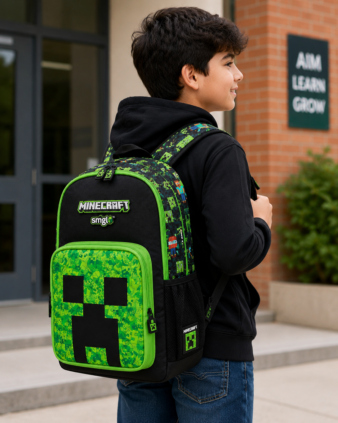 SMGL Minecraft Creeper School Backpack | Stylish Gaming Bag for Kids & Teens