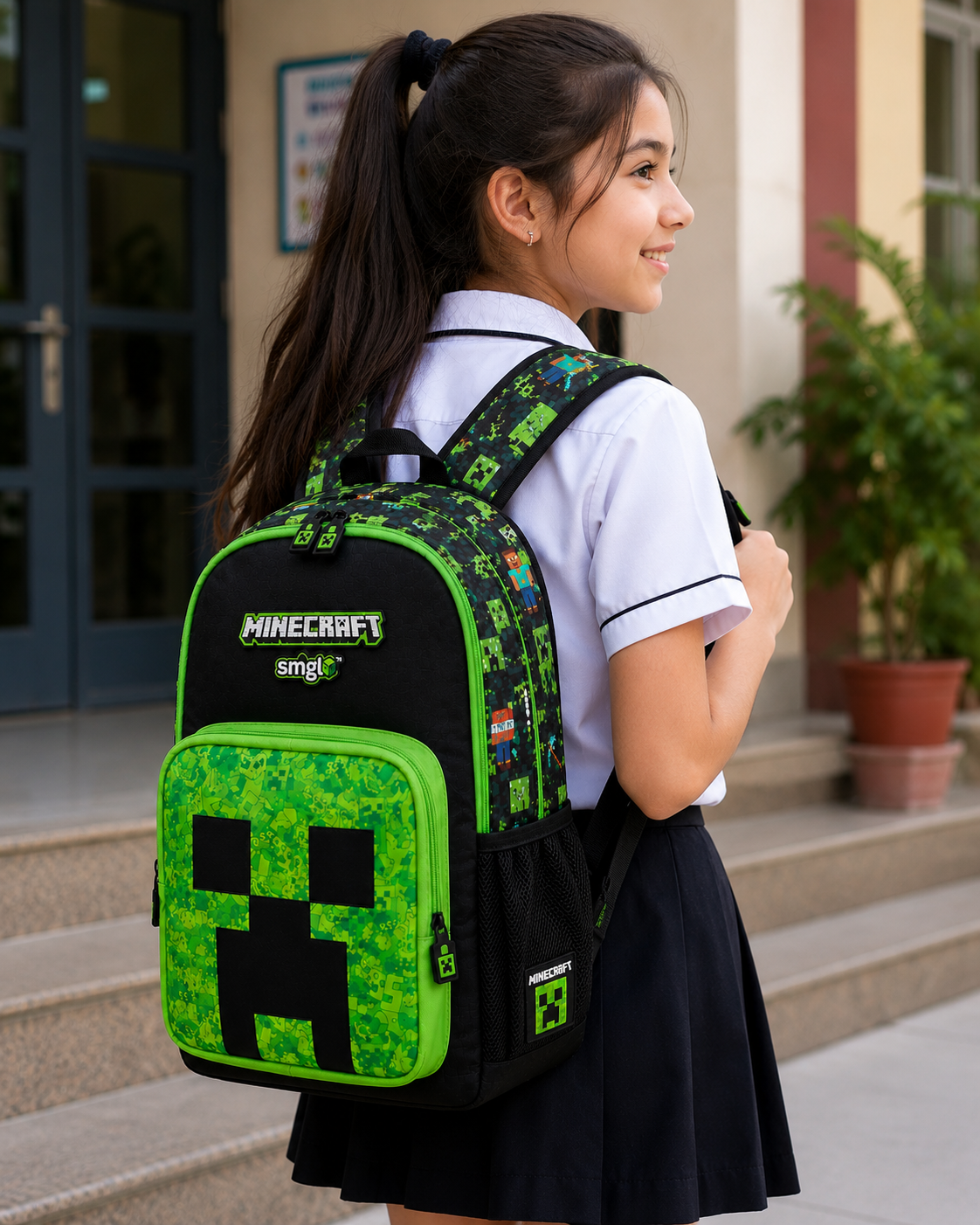 SMGL Minecraft Creeper School Backpack | Stylish Gaming Bag for Kids & Teens