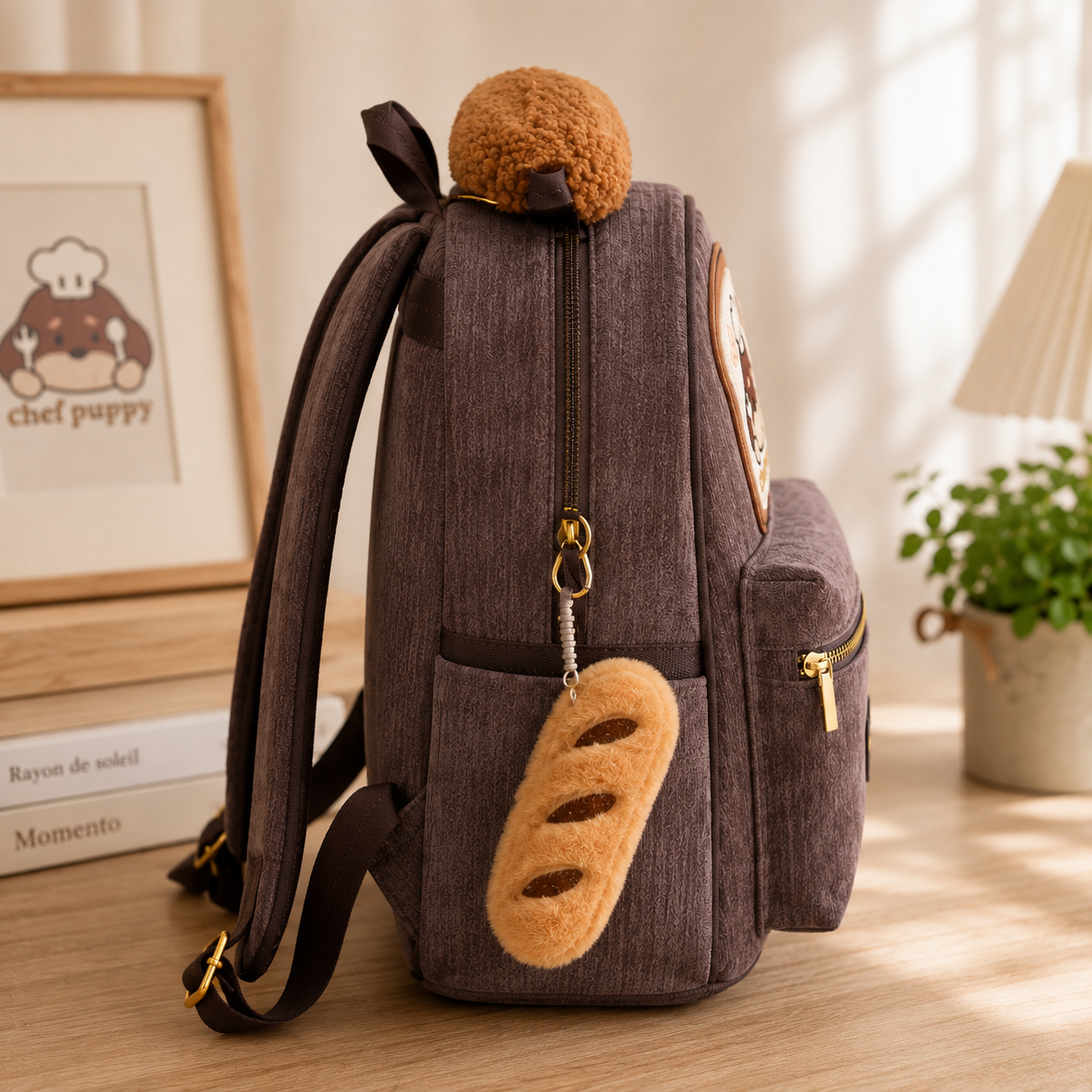 Chef Puppy Corduroy Backpack – Cute Baguette Backpack | HangyHub