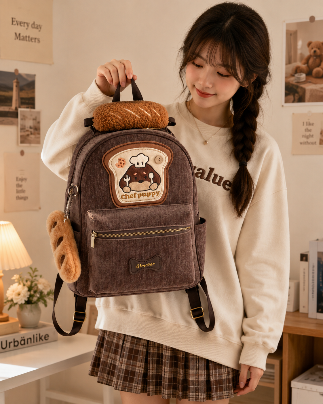 Chef Puppy Corduroy Backpack – Cute Baguette Backpack | HangyHub