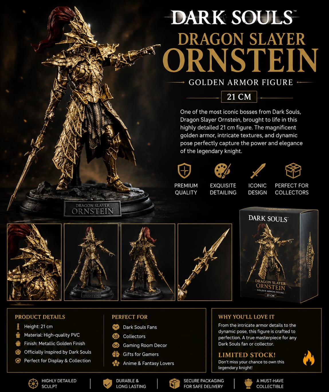 Dark Souls Dragon Slayer Ornstein Golden Armor Figure (21 cm)