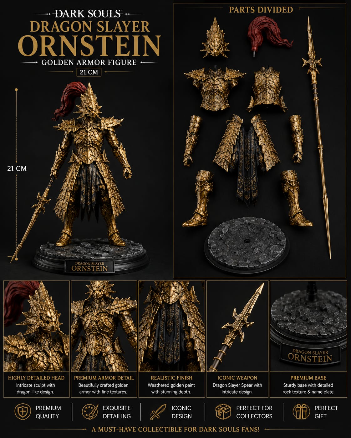 Dark Souls Dragon Slayer Ornstein Golden Armor Figure (21 cm)
