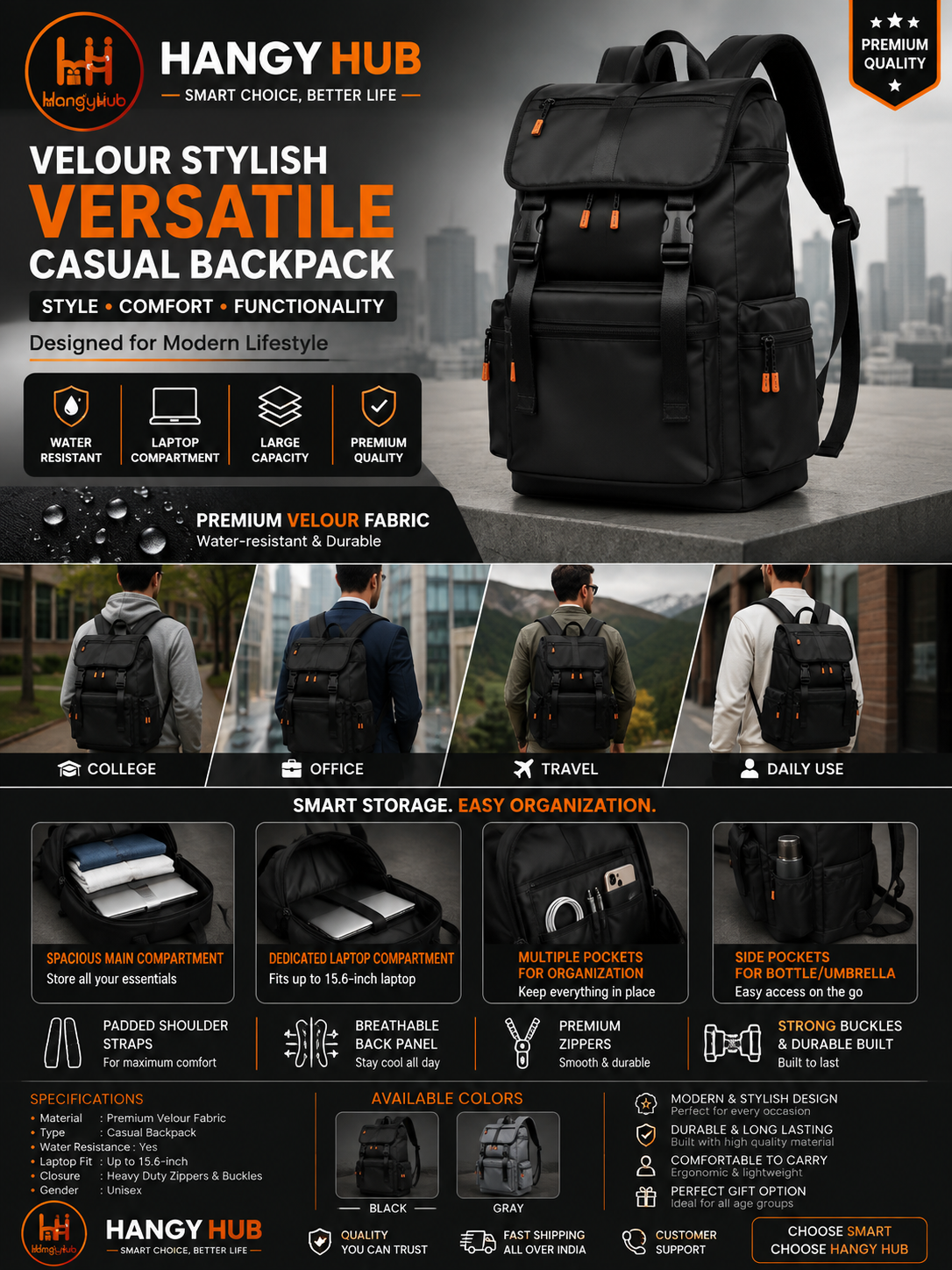 Velour Stylish Versatile Casual Backpack