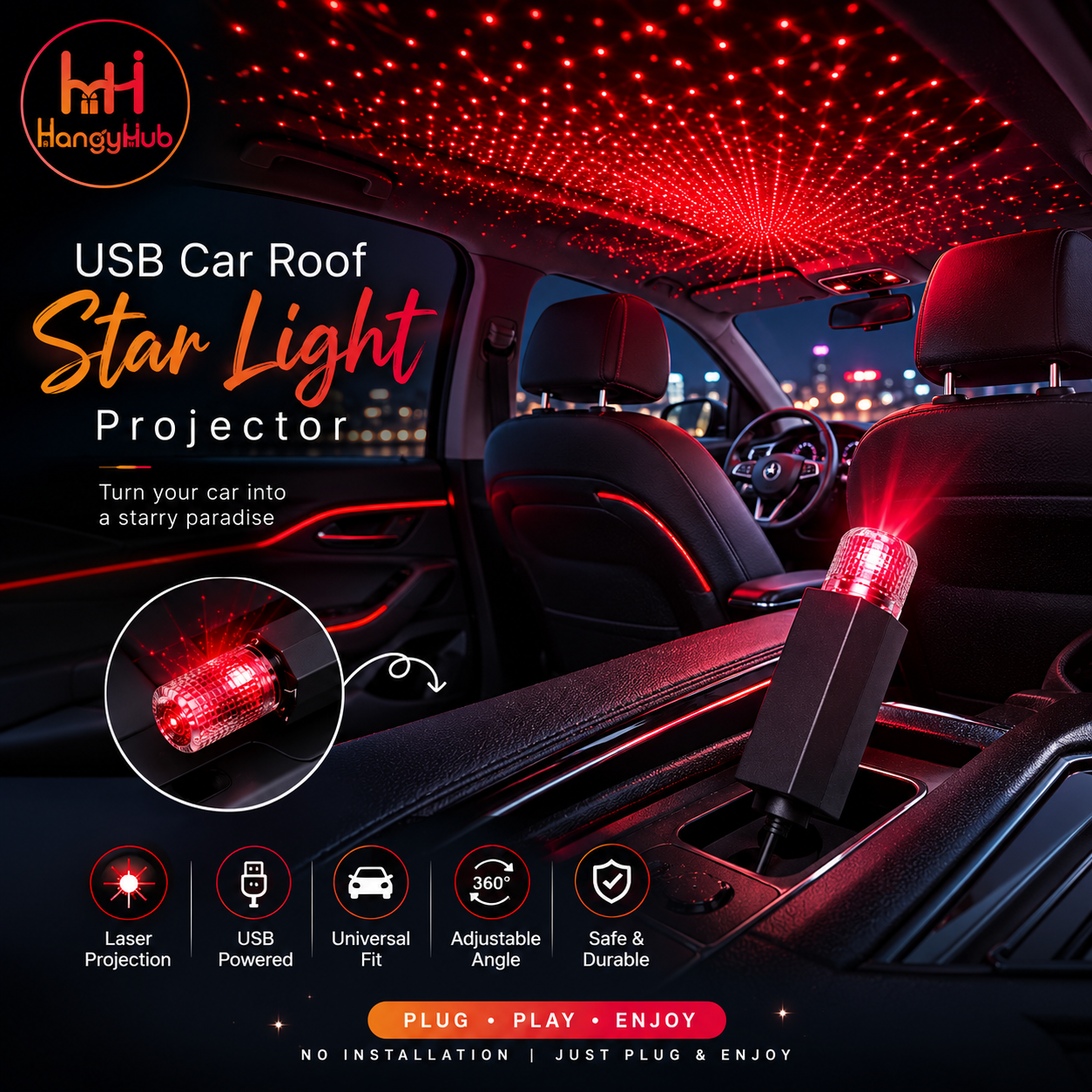 🚗 USB Car Roof Star Light Projector