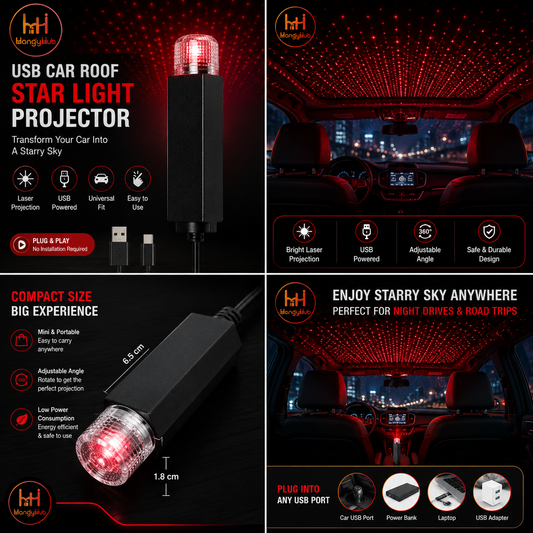 🚗 USB Car Roof Star Light Projector