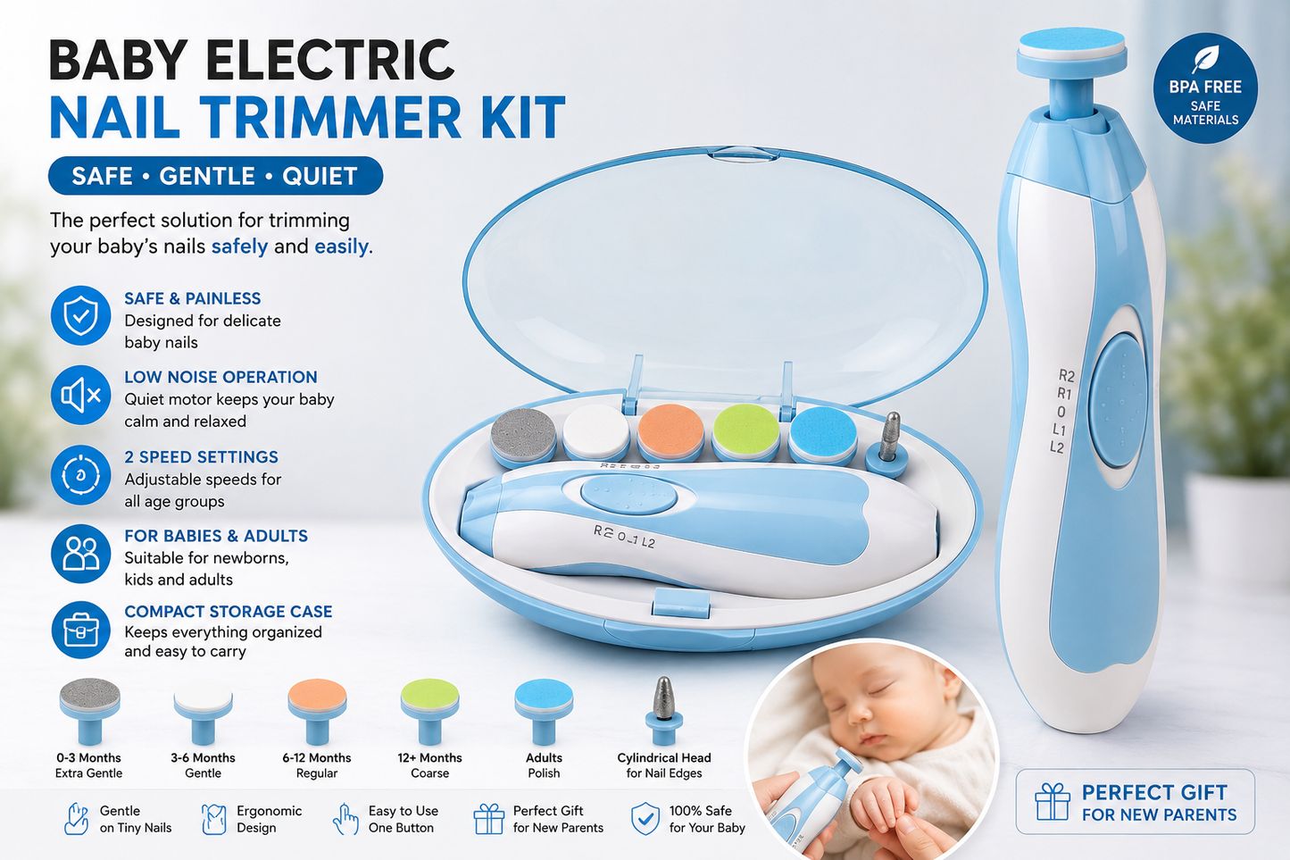 Baby Nail Trimmer Electric Safe Baby Nail Grooming Kit