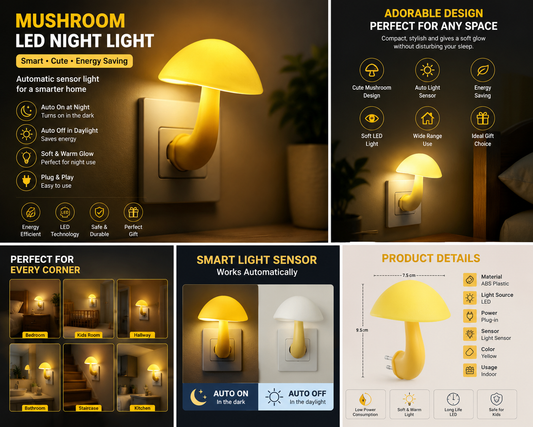 Plug in Lamp Wall Decor Cute Mushroom Night Light for Bedroom Toilet Hallway