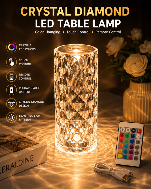 NanoCliq Crystal Rose Lamp, 24 Hours Battery Backup, 16 Color Changing Rose Diamond Table Lamp, Rechargeable, Touch, Bedside Lamp, Night Lamp with